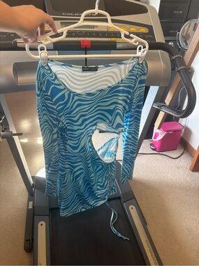 Blue Zebra-Print Cutout Long Sleeve Top